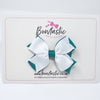 3 Inch Flat 2 Layer Bow - Jade Green & White