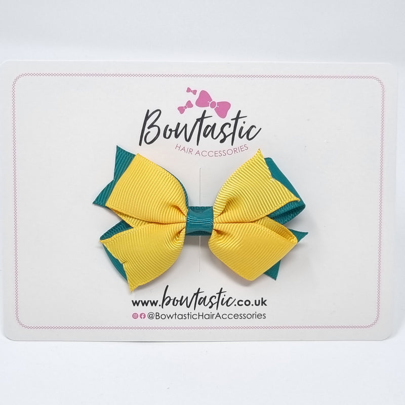 3 Inch Flat 2 Layer Bow - Jade Green & Yellow Gold