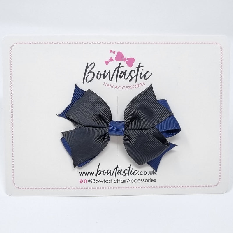 3 Inch Flat 2 Layer Bow - Navy & Black