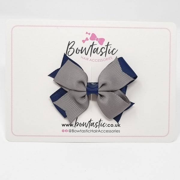 3 Inch Flat 2 Layer Bow - Navy & Metal Grey