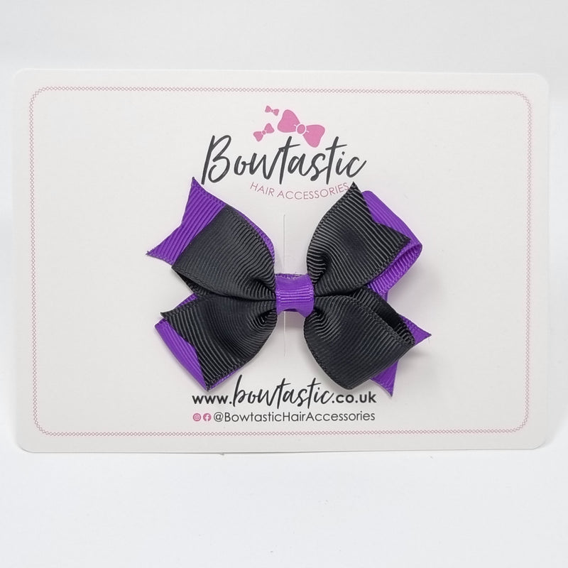 3 Inch Flat 2 Layer Bow - Purple & Black