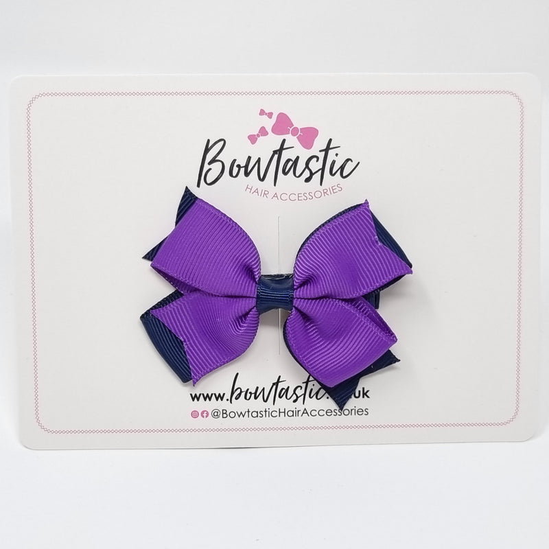 3 Inch Flat 2 Layer Bow - Purple & Navy