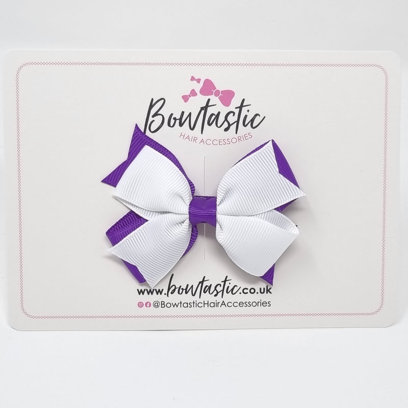 3 Inch Flat 2 Layer Bow - Purple & White