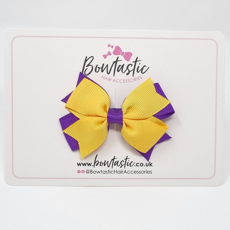 3 Inch Flat 2 Layer Bow - Purple & Yellow Gold