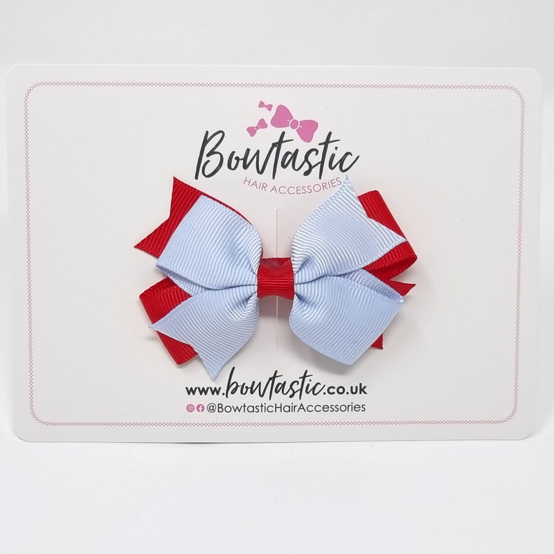 3 Inch Flat 2 Layer Bow - Red & Bluebell