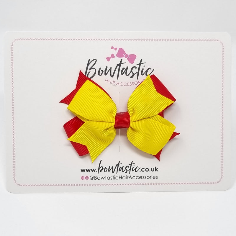 3 Inch Flat 2 Layer Bow - Red & Daffodil