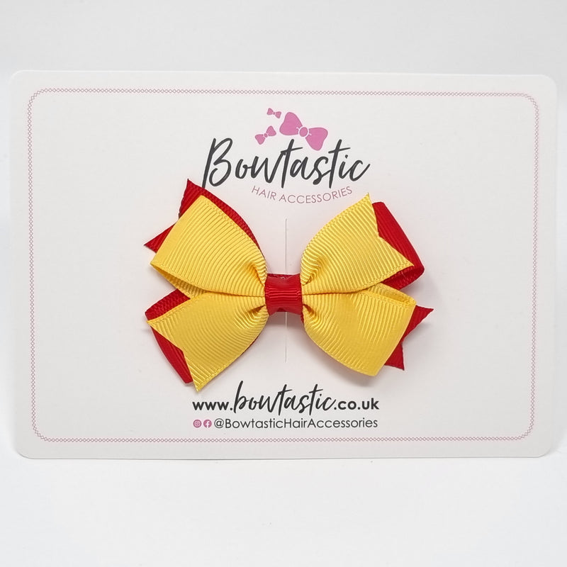 3 Inch Flat 2 Layer Bow - Red & Yellow Gold