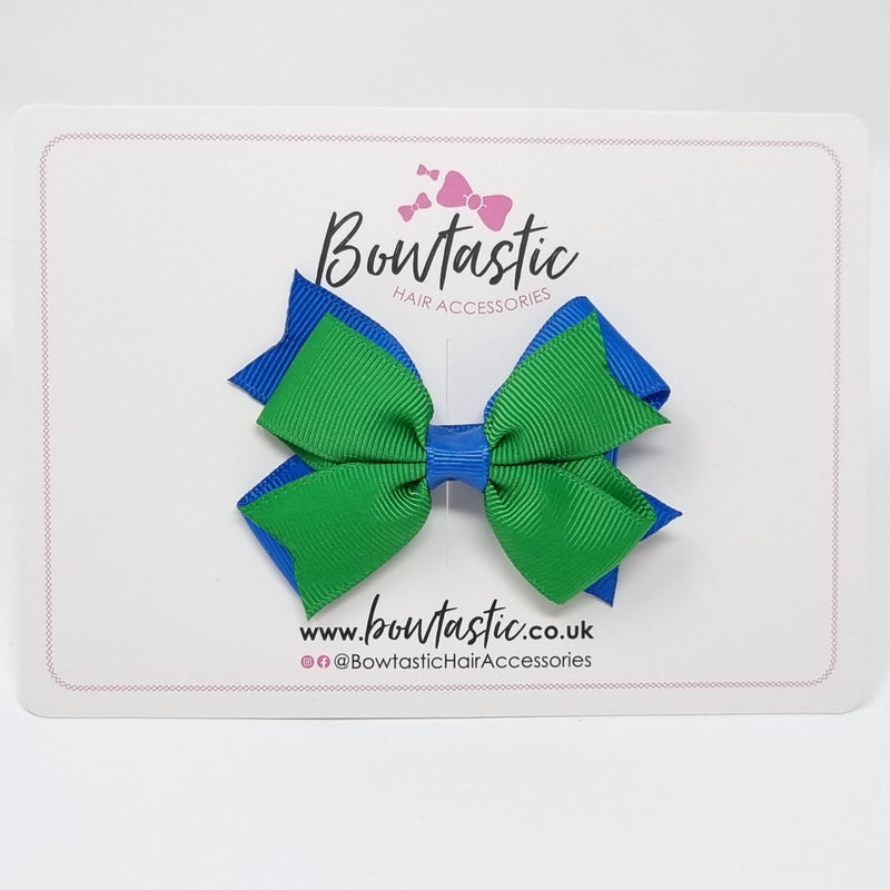 3 Inch Flat 2 Layer Bow - Royal Blue & Emerald Green