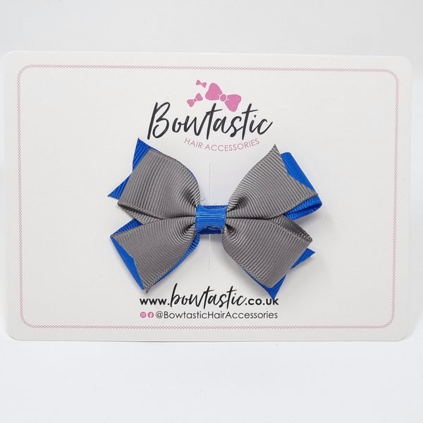 3 Inch 2 Layer Bow - Royal Blue & Metal Grey