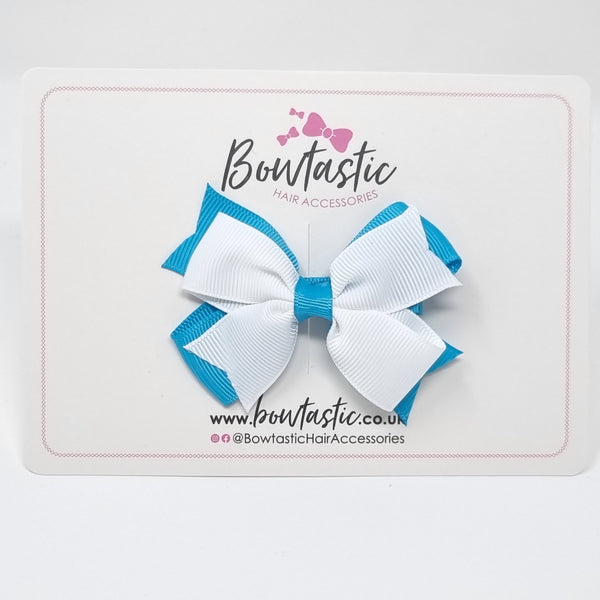 3 Inch Flat 2 Layer Bow - Turquoise & White