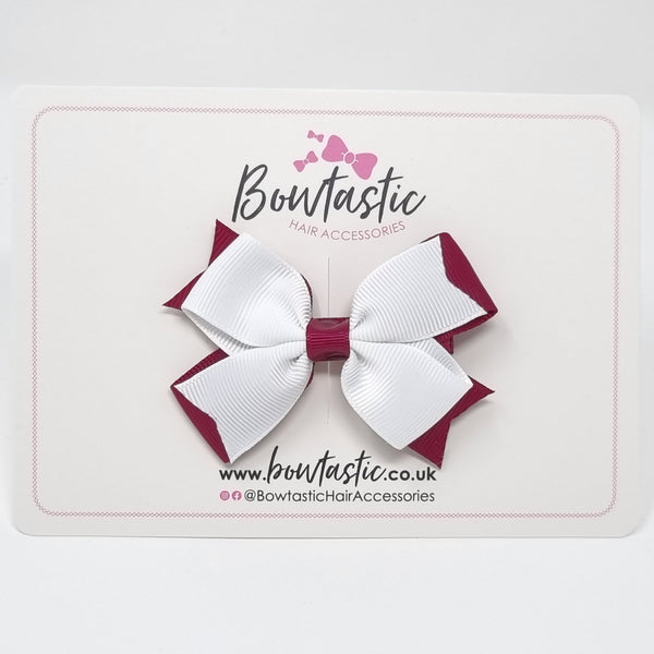 3 Inch 2 Layer Bow - Wine & White