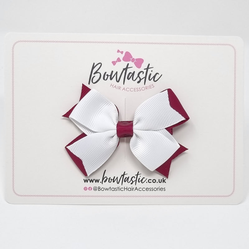 3 Inch Flat 2 Layer Bow - Wine & White