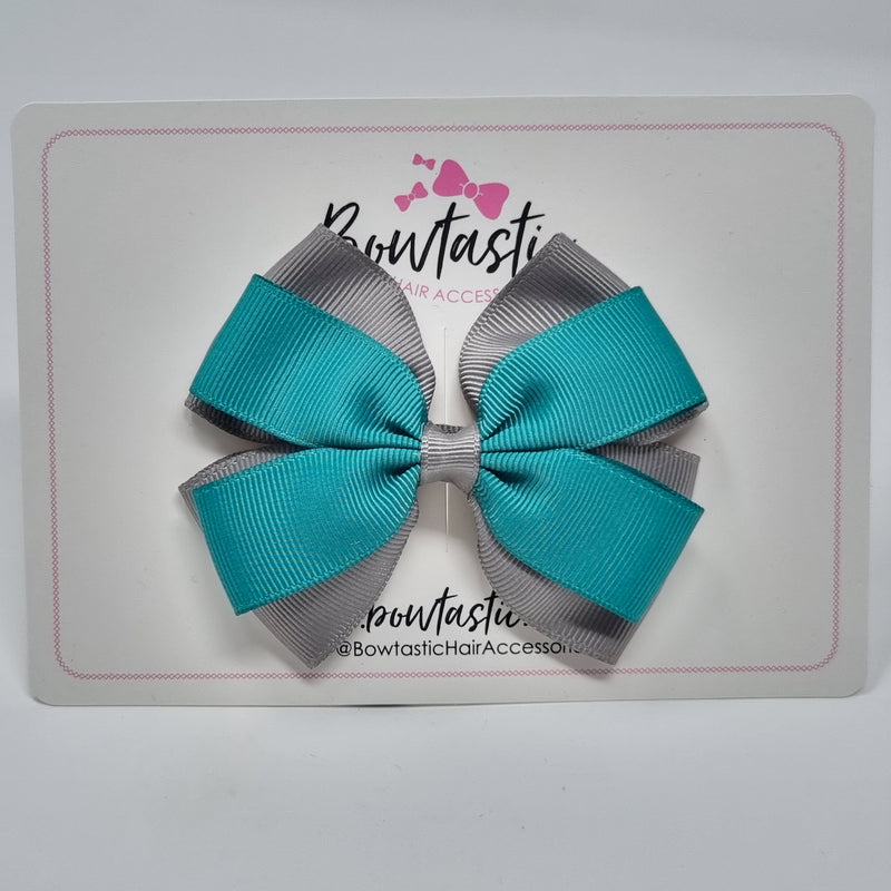 3.5 Inch Butterfly Bow - Jade Green & Metal Grey