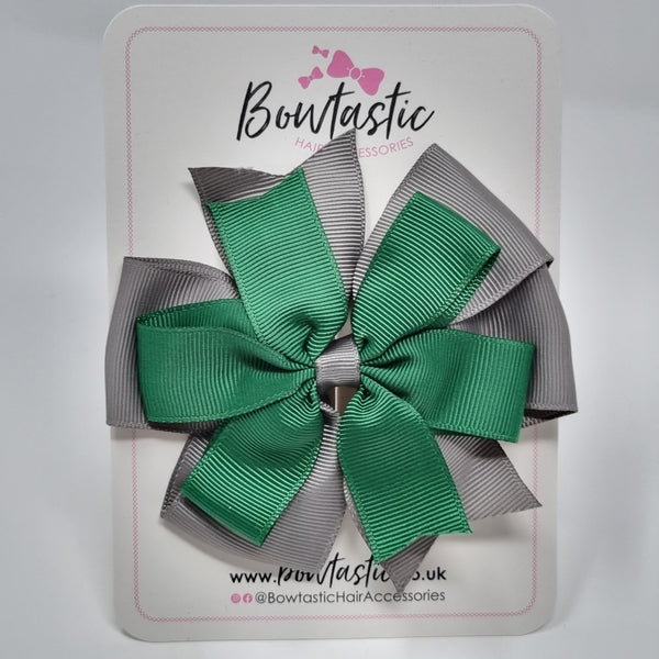 4 Inch Double Pinwheel Bow - Forest Green & Metal Grey