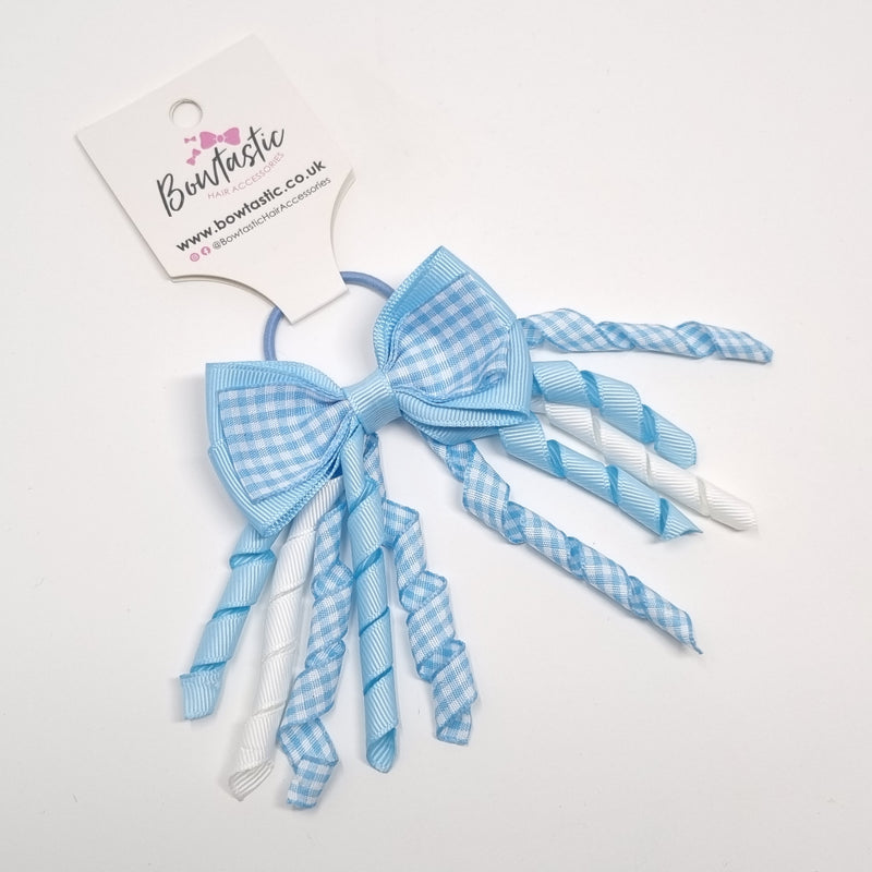 3 Inch Bow Corker Thin Elastic - Blue Topaz Gingham