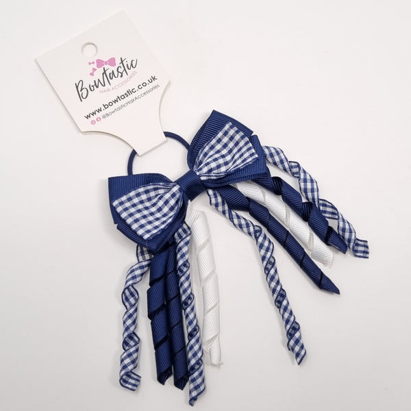 3 Inch Bow Corker Thin Elastic - Navy Gingham