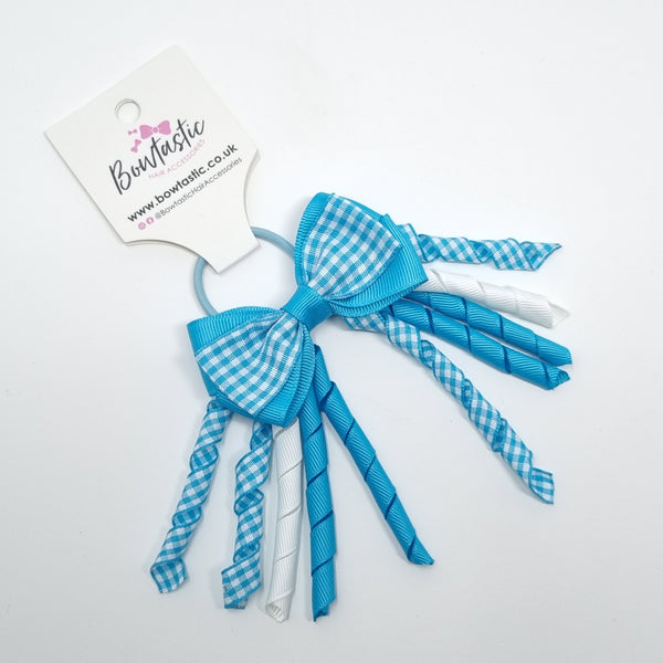 3 Inch Bow Corker Thin Elastic - Turquoise Gingham