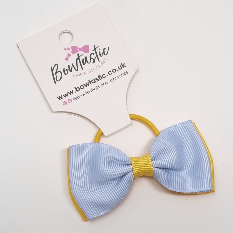 3 Inch Double Layer Bow Thin Elastic - Bluebell & Yellow Gold