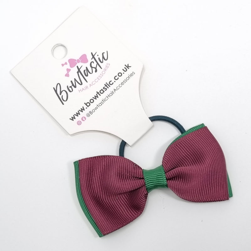 3 Inch Double Layer Bow Thin Elastic - Forest Green & Burgundy