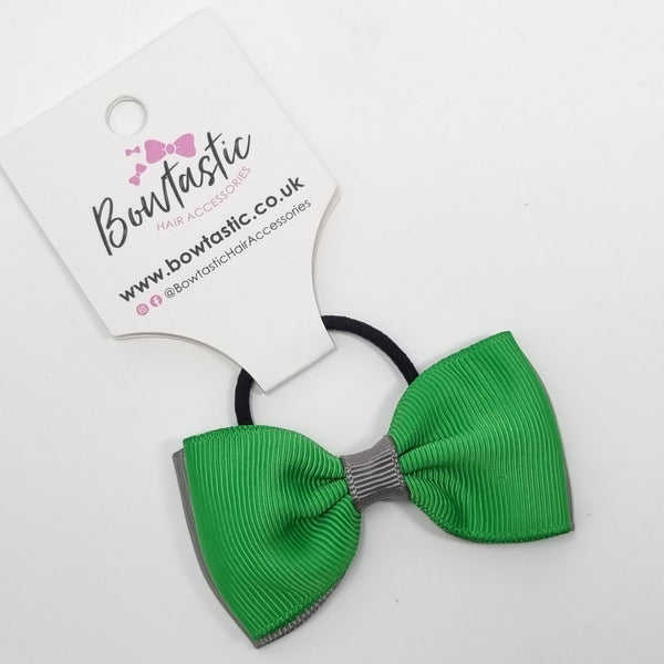 3 Inch Double Layer Bow Thin Elastic - Emerald Green & Metal Grey