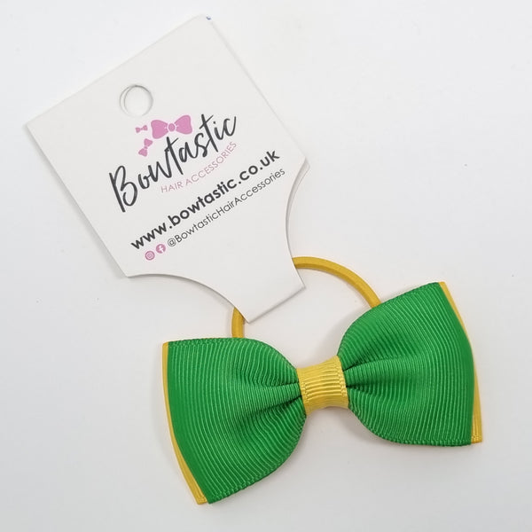 3 Inch Double Layer Bow Thin Elastic - Emerald Green & Yellow Gold