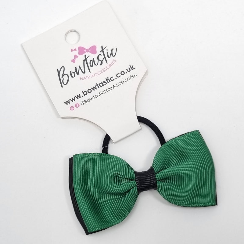 3 Inch Double Layer Bow Thin Elastic - Forest Green & Black