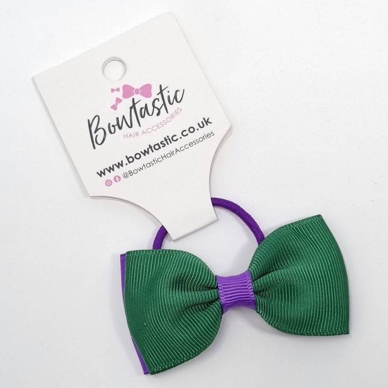 3 Inch Double Layer Bow Thin Elastic - Forest Green & Purple