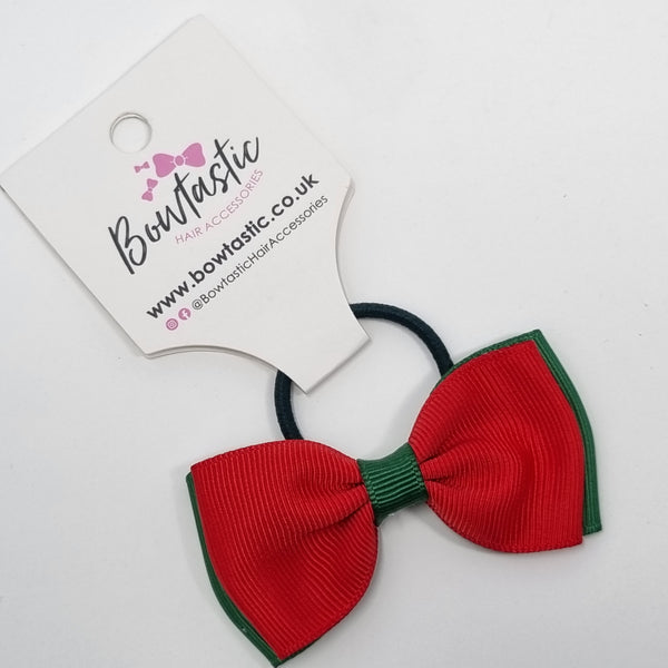 3 Inch Double Layer Bow Thin Elastic - Forest Green & Red
