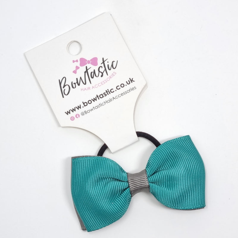 3 Inch Double Layer Bow Thin Elastic - Jade Green & Metal Grey