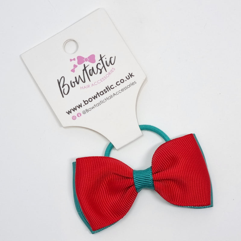 3 Inch Double Layer Bow Thin Elastic - Jade Green & Red