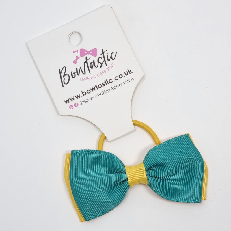 3 Inch Double Layer Bow Thin Elastic - Jade Green & Yellow Gold