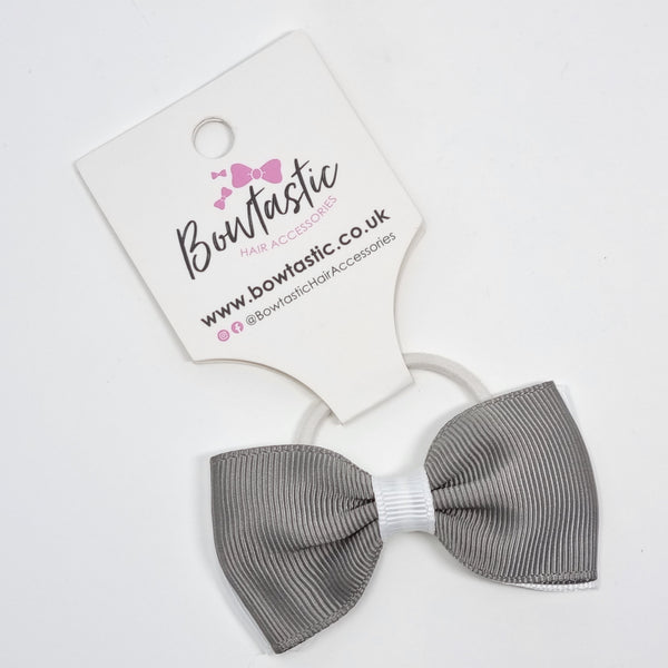 3 Inch Double Layer Bow Thin Elastic - Metal Grey & White