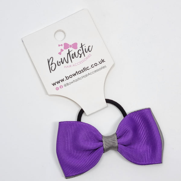 3 Inch Double Layer Bow Thin Elastic - Purple & Metal Grey