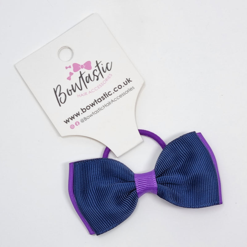 3 Inch Double Layer Bow Thin Elastic - Purple & Navy