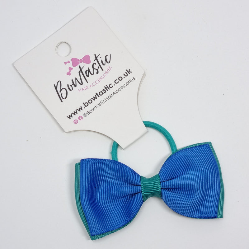 3 Inch Double Layer Bow Thin Elastic - Royal Blue & Jade Green