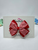 3.5 inch Flat Double Bow - Red & Red Gingham