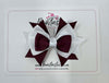 3 Inch Stacked Bow - Thin Elastic - Burgundy & White