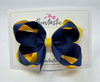 4 Inch 2 Layer Bow - Navy & Yellow Gold