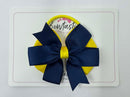 3.5 Inch Flat Double Bow Bobble - Navy & Daffodil