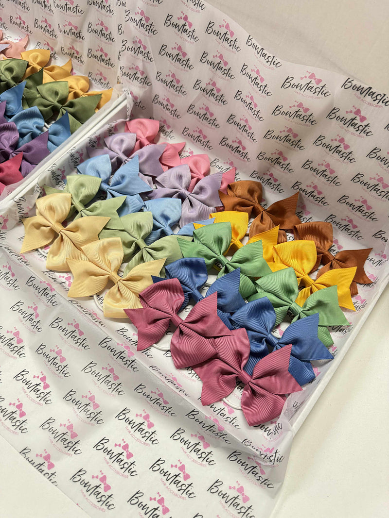 Bow Set - 20x Autumn Bow Bundle - 3.5 inch Flat Bow - Thin Elastics