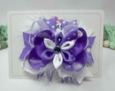 4 inch Fluffy Flower Bow - Grape & White Polka Dot