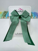 3 Inch Twist Tail Bow - Forest Green & Green Gingham