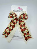 4 inch Tail Bow - Red & Cream Floral Print