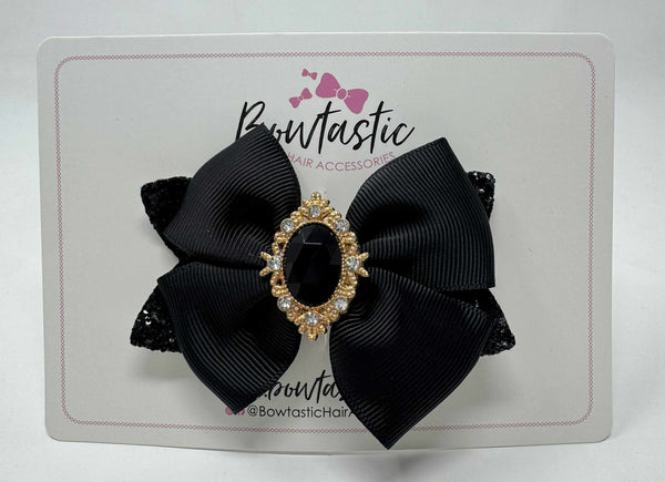 3.5 Inch Glitter Gem Bow - Black