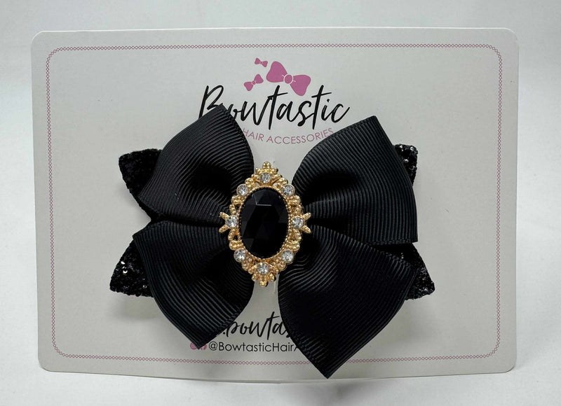 3.5 Inch Glitter Gem Bow - Black