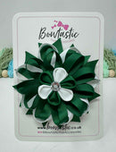 4 Inch Flower Bow - Forest Green & White