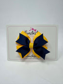 3.5 Inch 2 Layer Bow - Navy & Yellow Gold