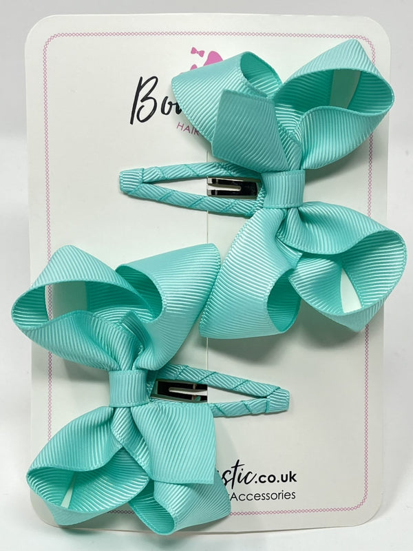 3 Inch Bow Snap Clip - Aqua - 2 Pack