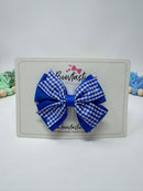 3.5 inch Flat Double Bow Thin Elastic - Royal Blue & Royal Gingham