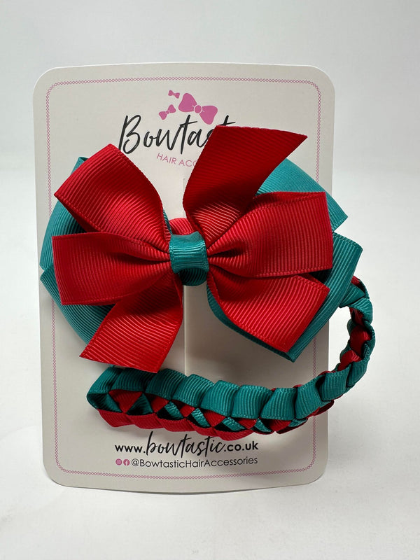 4 Inch Bow Bun Wrap - Red & Jade Green